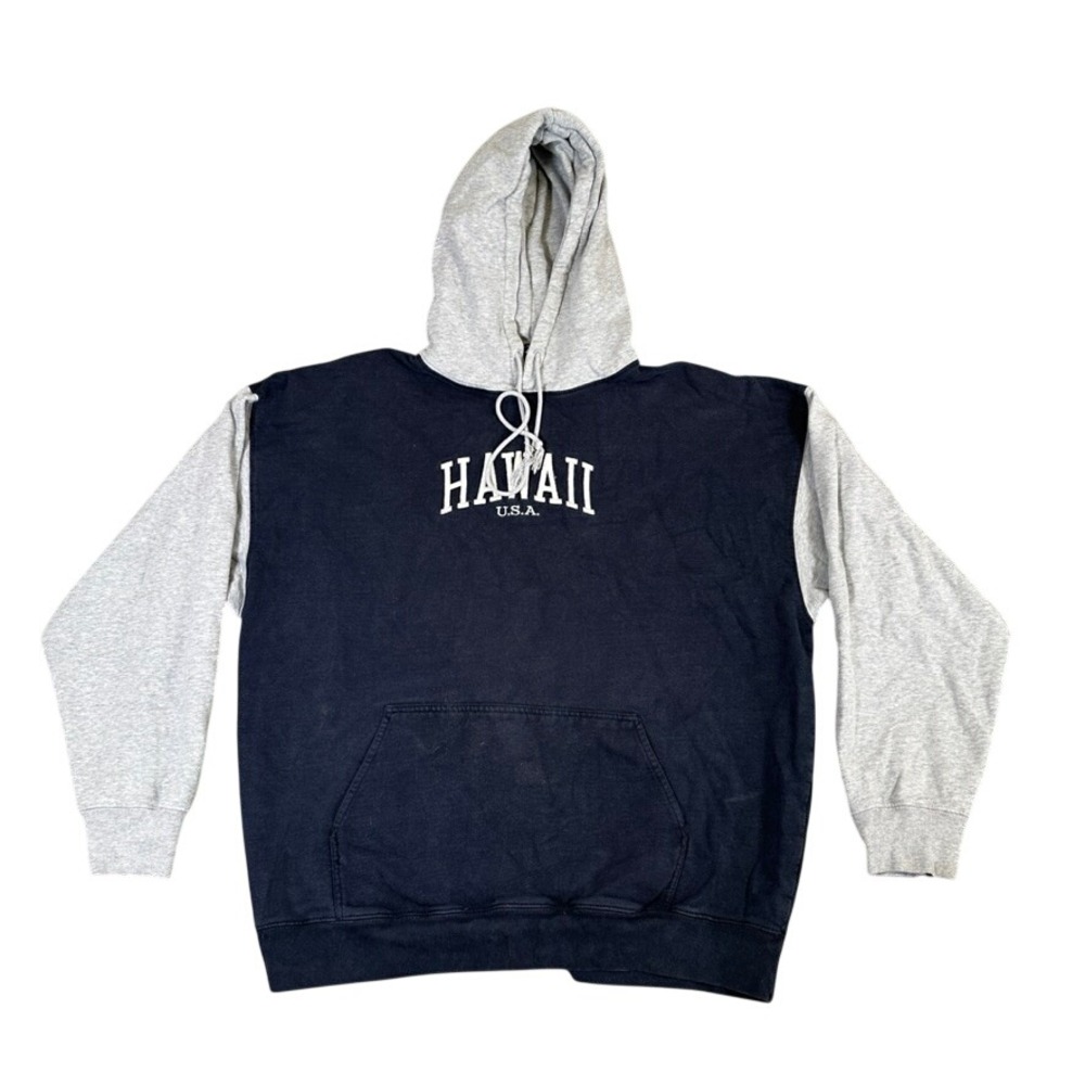 Brandy Melville Hawaii USA Colorblock Hoodie Navy Grey Oversized Sweatshirt